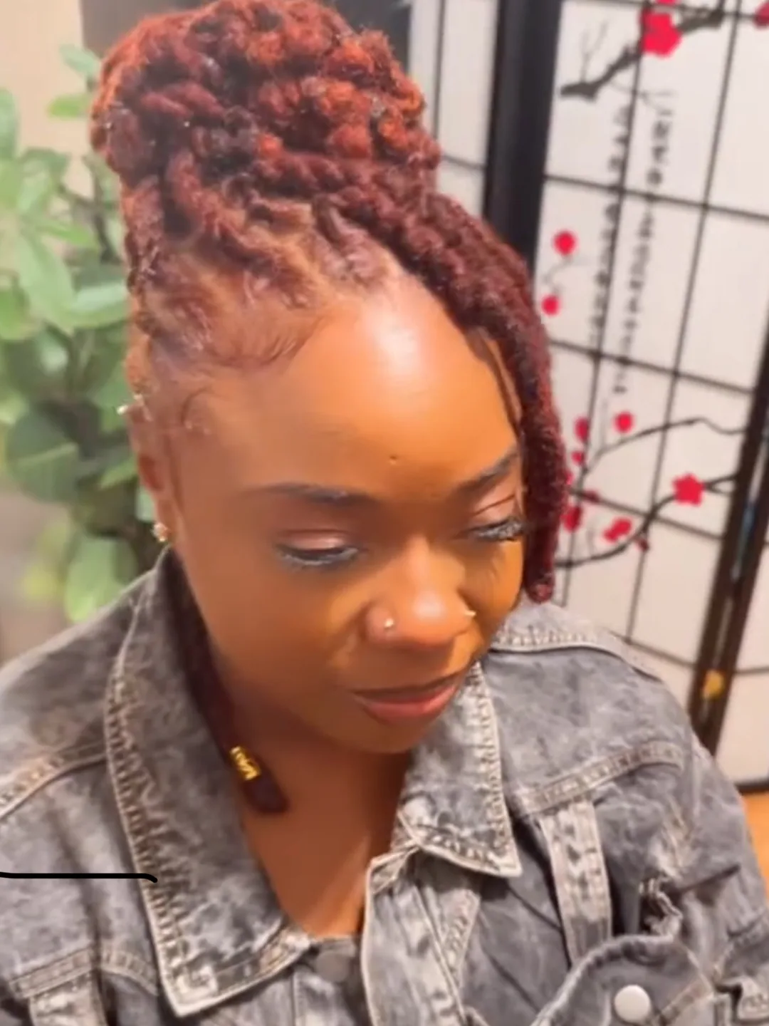 Burgundy loc updo
